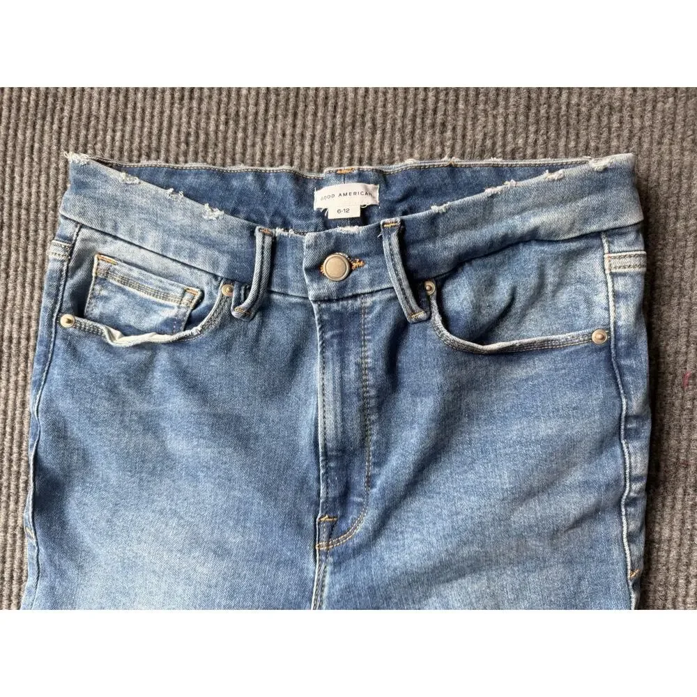 GOOD AMERICAN Always Fits Good Legs Straight Jeans 6-12 Indigo 316 Stretch